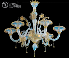luxusn luster z Murano skla priemer 85cm, vka 85cm modr, zlat 23 - www.glancshop.sk