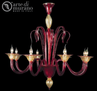 luxusn luster z Murano skla priemer 90cm, vka 90cm erven, zlat 28 - www.glancshop.sk